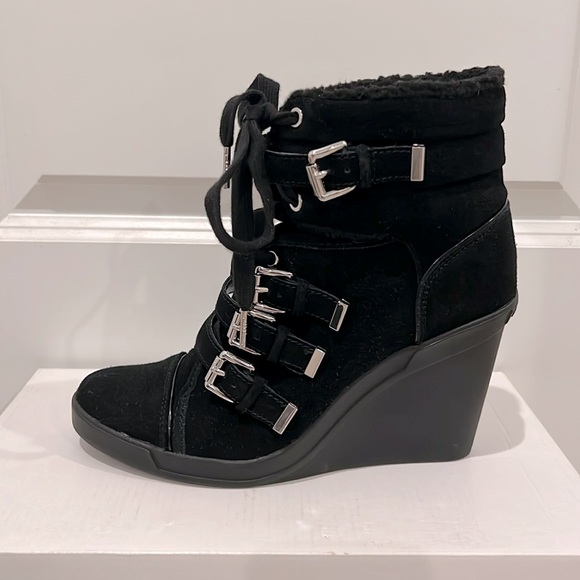 Michael Kors Suede Belted Wedge Ankle Boots - Picture 3 of 14